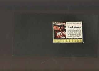 Vintage 1961 Post Cereal Hank Aaron Milwaukee Braves Hall Of Fame Card 107