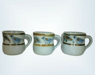 3 Vintage El Palomar Ken Edwards Pottery Mexico Blue Birds Mugs Cups