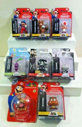 World Of Nintendo Mini Figures:dixie,  Ice Mario,  Tanooki Mario,  8 - Bit Classic Mario