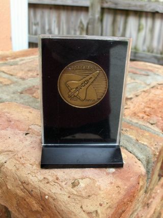 Vintage Nasa Esa Spacelab 1 Mission Medallion / Coin In Case W/ Stand