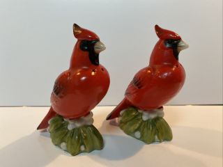 Vintage Cardinal Birds Salt Pepper Shaker Set Ceramic Japan