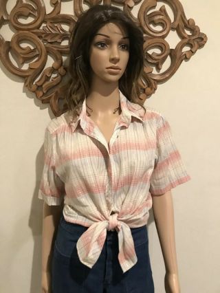 Vintage 70s Stripe With Metallic Thread Mom Shirt Blouse