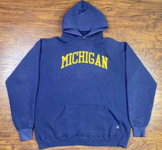 Vintage Russell Athletic University Of Michigan Hoodie Usa Xl Blue R1