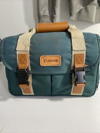 Vintage Green Canon Camera Bag Organizer Pockets Shoulder Strap Dslr Case 12x7x8