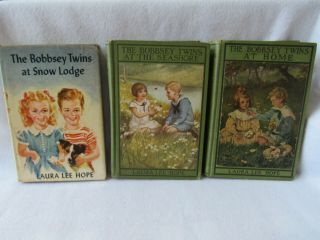 3 Vtg Bobbsey Twins Books Laura Lee Hope Hc Dj 1907 1916 1941 Seashore At Home