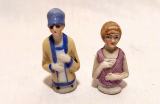 2 Vintage Porcelain Half Doll Pin Cushions Lady Figurines