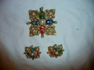 Vintage Sarah Coventry 1962 Galaxy Brooch Pendant & Clip Earring Set