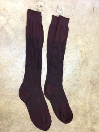 Vintage Sheer Nylon Mens Dress Socks 10 - 13 Ribbed Stripe Distinctive Hosiery