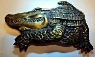 Vintage Alligator Crocodile Belt Buckle 3d Brass