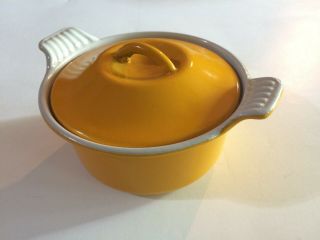 Vintage Le Creuset Cast Iron Yellow Round 1/2 Qt Pot With Lid Cocotte 14