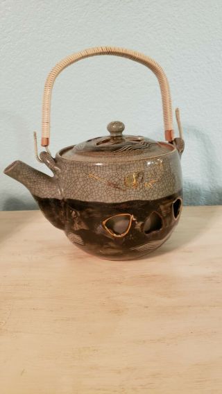 Vintage Somayaki Soma Ware Green Crackle Horse Teapot