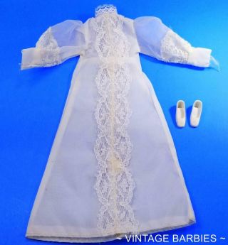 Barbie Doll Sized White Dress W/ Hong Kong Tag & Shoes Vintage 1960 