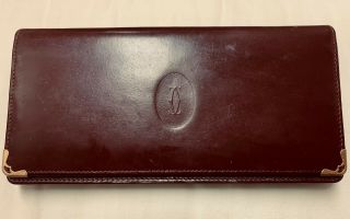 Vintage Must De Cartier Bordeaux Leather Bifold Checkbook Credit Card Holder