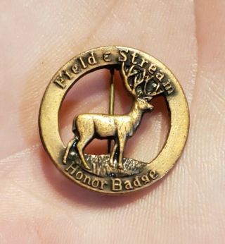Scarce Vintage Field & Stream Honor Badge Award Pin Elk Stag Deer Hunting Look