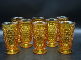 8 Vintage Amber Indiana Whitehall Colony Footed Ice Tea Glasses