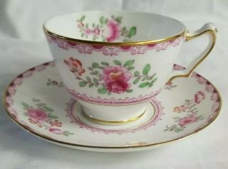 Vintage Crown Staffordshire Tea Cup & Saucer Set Pink W/gold Gilt