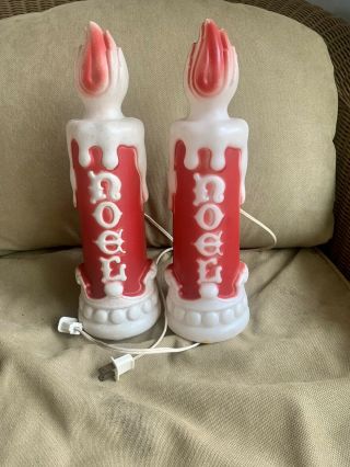 2 Vintage Empire Plastic Blow Mold Candle Light 13 " Noel Christmas Red White Usa