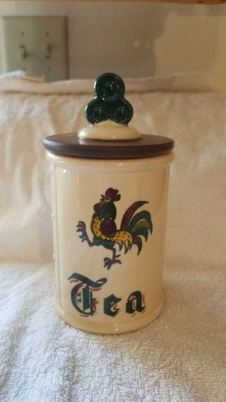 Metlox Poppytrail Green Rooster Provincial Tea Canister - Vintage Farmhouse
