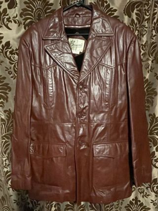 Vintage 70’s Men’s Berman’s Leather Blazer Coat Jacket With Liner Brown L Xl 44