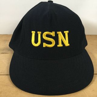 Vintage Usn Logo Us Navy Blue Trucker Hat Cap Eagle Crest Made In Usa Snapback