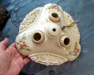 Fancy Antique Porcelier Porcelain Ceiling Light Fixture 3 Bulb Floral designs 3