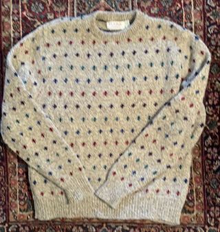 Vintage Fisherman Birdseye Ragg Wool Sweater Made In Usa - Jos A Bank - Size Xl
