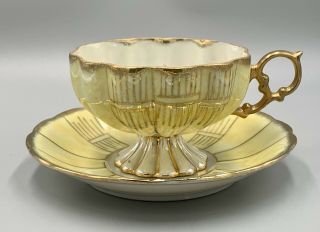 Vintage Royal Sealy China Footed Teacup And Saucer Yellow Gold Iridescent