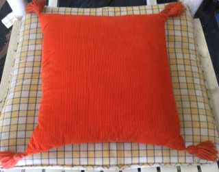 Vintage Orange Throw Pillow W/ Tassels 12” Sq.