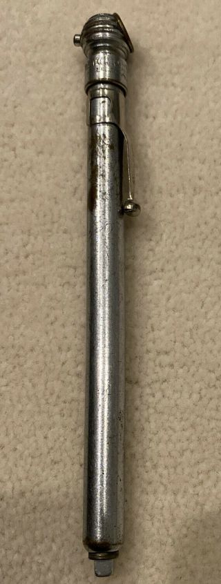 Vintage Schrader Brass Chrome Tire Air Pressure Gauge Pencil