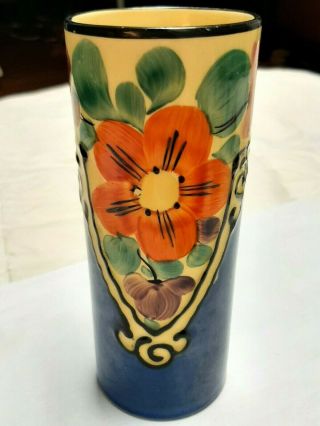 Vintage Czech Hand Painted Floral Pottery Vase 7 "