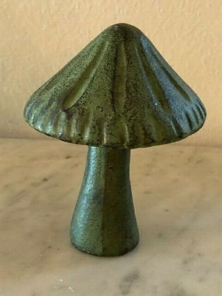 Solid Cast Iron 4” Tall Mushroom Verdigris Patina For Garden / Table Décor Vntg?