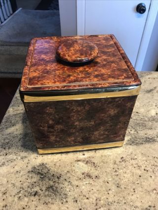 Vintage Mcm Square Ice Bucket Brown & Gold With Soft Sides And Brass Handles