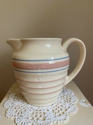 Usa Pottery E - 7 Pink & Blue Striped 6 " Small Pitcher Or Large Creamer Vintage