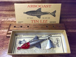 Vintage Arbogast 75th Anniversary Tin Liz Minnow In Redhead - - Nib W/papers - - Wow