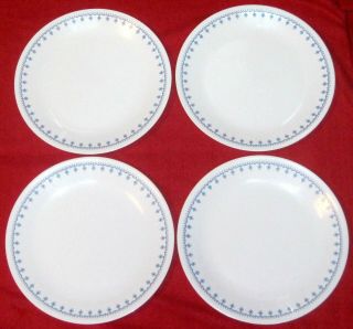 Set Of 4 Vintage Corelle Snowflake Blue Garland 10 1/2 " Dinner Plates Vgc