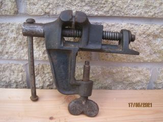 Vintage Antique Art & Craft Small Steel Vice Marked Drgm 1891 - 1952 German Made