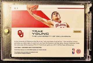 2018 - 19 Trae Young Contenders Drafts Picks School Colors Cracked Ice /23 GEM 2