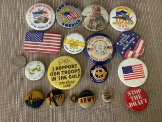 Vintage Us Military Pinback Button Pins - Army - Navy - Desert Storm