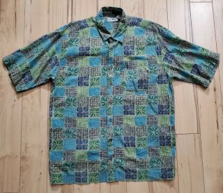 Vintage Ll Bean Floral Hawaiian Shirt Aloha Green Mens Size Large Tall Ck78 Vtg