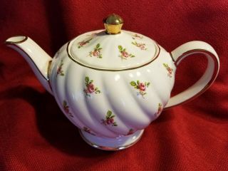 Vintage Sadler England Teapot 1593 With Swirled Body,  Pink Roses & Gold Trims