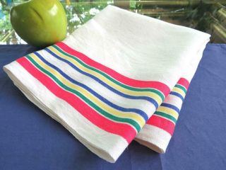 Vintage Homespun European Linen Kitchen Towel Colorful Stripes 18x28 "