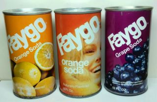 7 Different Vintage Steel Pull Tab Soda Cans.  3 Faygo,  2 Tab,  1 Lively Limes.