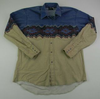 Wrangler Vintage Western Aztec Button Down Shirt Men 