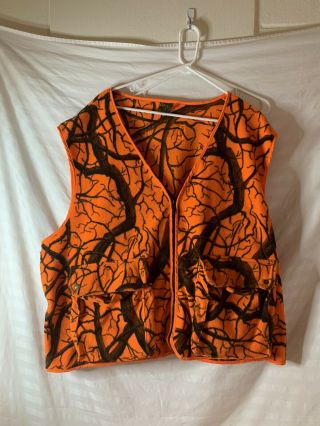 Cabelas 2xl Vest Hunting Fishing Neon Orange Fleece Vintage Camouflage Camo