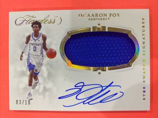 2019 Flawless Collegiate Basketball De’aaron Fox Game Use Jersey Patch Auto 3/10