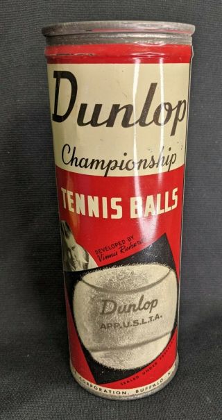Vintage Dunlop Tennis Ball Tin Cannister Can 1940s Vinnie Richards Empty