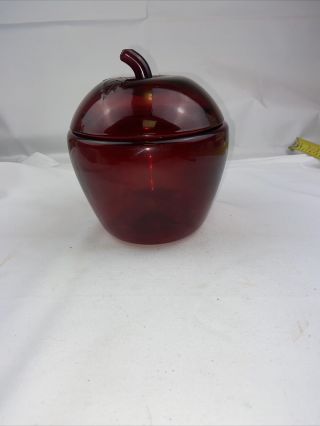 Anchor Hocking Red Apple Glass Canister/cookie Jar And Lid Vintage