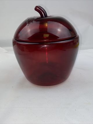 Anchor Hocking Red Apple Glass Canister/Cookie Jar And Lid Vintage 2