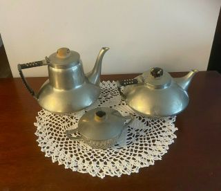 Vintage Metawa Holland Pewter Tea Pots And Covered Sugar Dish