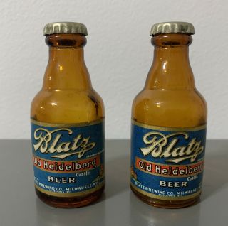 Vintage Blatz Mini Beer Bottle Salt And Pepper Shakers Brown Glass Milwaukee